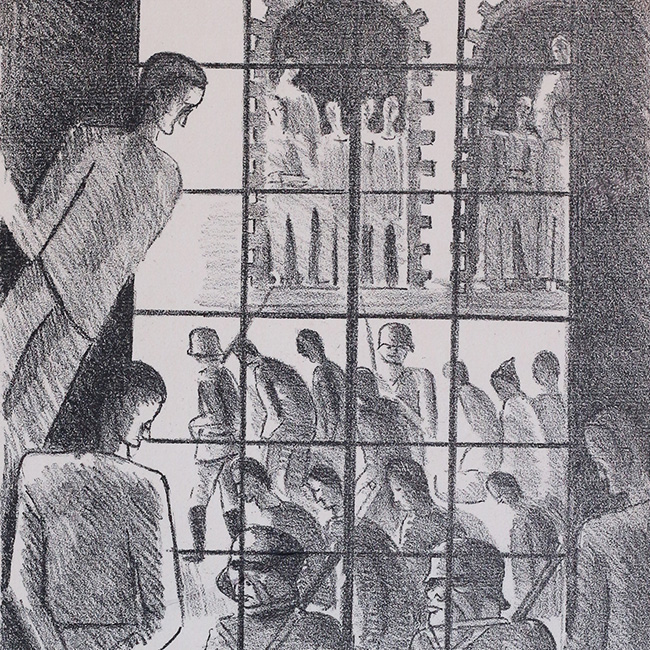 Hombres mirando tras las rejas de una celda